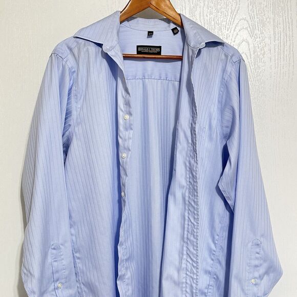 DONALD J TRUMP SIGNATURE MEN'S 15 1/2 34/35 BLUE NO IRON BUTTON DOWN SHIRT - Picture 2 of 10